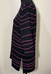 Ming Wang Women’s Large Black Fuchsia Stripe Knit Tunic Sweater 3/4 Sleeve Slits