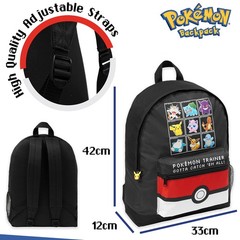 Pokemon Backpack for Kids Teens Boys Girls Pikachu 16.1x13x4.7inch, Black/Red