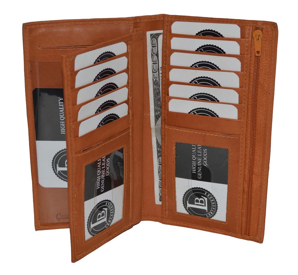 Leatherboss Genuine Leather Checkbook Credit Card Holder Money ID Holder, Tan