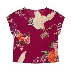 NEW Bryn Walker XXS 2XS 100% Silk Crane Floral Print Top Red Italian Fabric