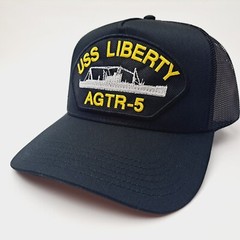 US Navy USS Liberty AGTR-5 Men’s Embroidered Patch Cap Hat Black Cotton Mesh