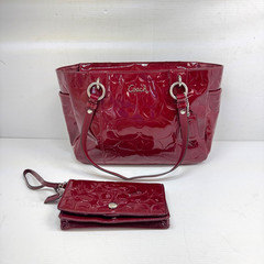 Coach Signature Garnet East West Embossed Patent Leather Carry all # F1772 set