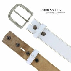BS1200 Genuine Cowhide Leather White Belt Strap with Snaps 1-1/2″(38mm) Wide