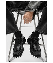 Men’s Big Round Toe Platform Thick Sole Dress Lace Up Casual Derby Leather Shoes