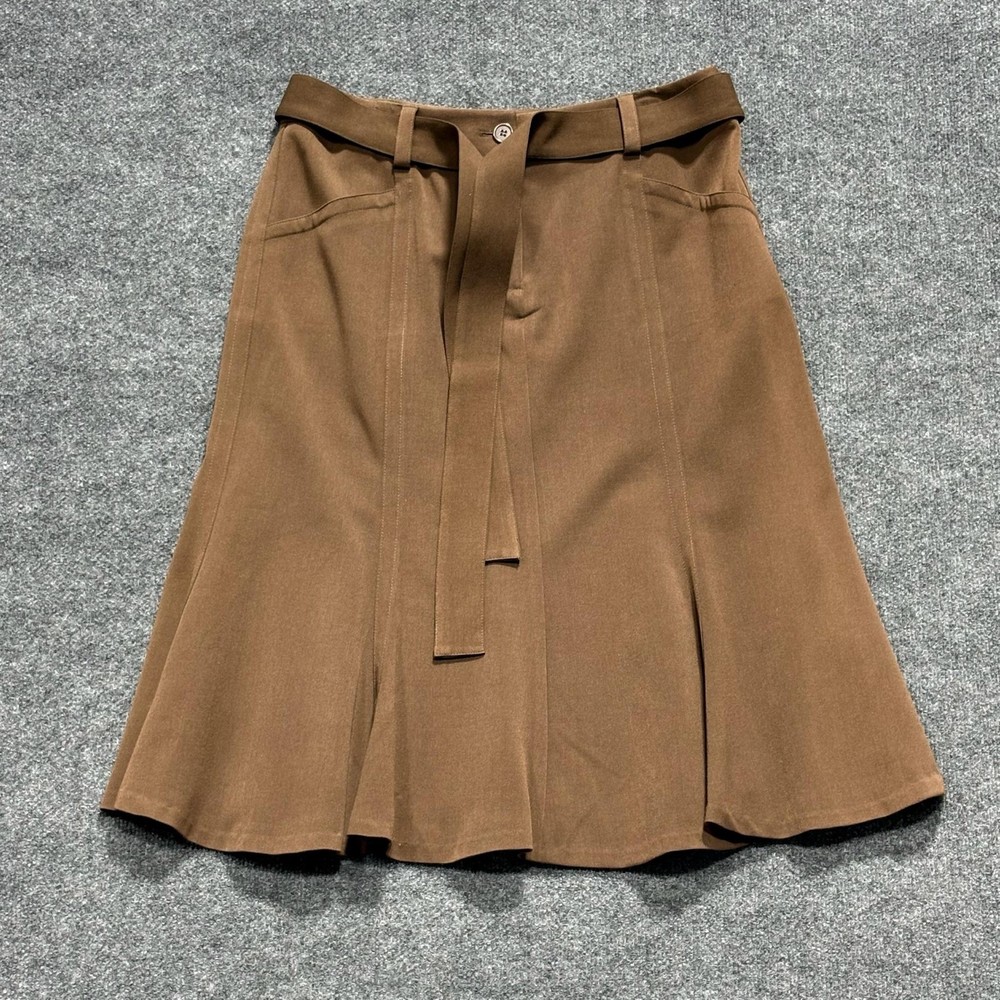 Lena Gabrielle Skirt Womens 14 Brown A Line Belted Knee Length Twill Pockets
