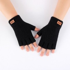 Winter Alpaca Wool Fingerless Gloves Thermal Men Knitted Half Finger Mitten