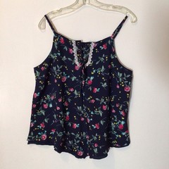 Women’s camisole navy blue spaghetti straps moody floral Romantic Soft Girl 1XL