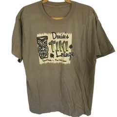 Denises Tiki Lounge T-Shirt Denise M Olive Green Khaki Black Tropical Hula