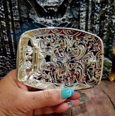 Santa Muerte belt Buckle Grim Reaper Buckle Rosetone Silver Heavy Zinc Alloy