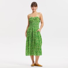 Women Ruffle Smocked Midi Dress – Universal Thread Green Floral S