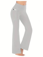 Women’s Flared Pants with Pockets, Flared Leg Yoga Pants High Waist Fitness
