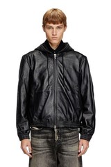 Diesel Men Hooded Leather Jacket Size M