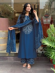 Women’s Viscose Rayon Straight Kurta Pant Dupatta Set