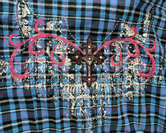 Rock 47 Wrangler XXL Western Plaid Snap Shirt Cowgirl Cross Crystal