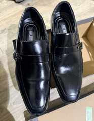 Stacy Adams Men’s Black Leather Square Toe Monk Strap Slip-On Dress Shoes 9.5