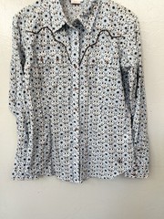 Ariat Women’s Medium Blue Plaid Western Snap Shirt Embroidered Rodeo Cowgirl