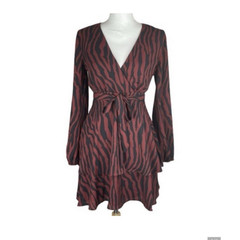 Sadie and Sage Women’s Red Black Zebra Print Wrap Mini Dress V-Neck Long Slve