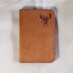 handmade 100% real leather wallet aged natural veg tan vertical bifold Deer