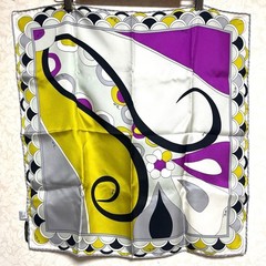 EMILIO PUCCI Unused Silk Scarf Geometric Purple Gray Olive 55x55cm