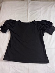 Dorosee Women’s L Black Solid Knit Top Puff Short Sleeves Scoop Neck Buttons
