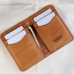 handmade 100% real leather wallet aged natural veg tan vertical bifold