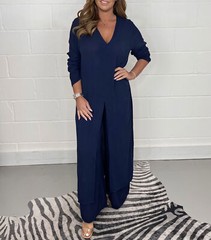 Summer 2Pcs Ladies V Neck Suit Long Split Dress Tops+Trousers Co Ord Set Outfits