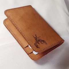 handmade 100% real leather wallet aged natural veg tan vertical bifold Deer