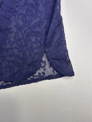 LOFT Petites LP Navy Blue Sheer Lace Blouse Long Sleeve Embroidered Top