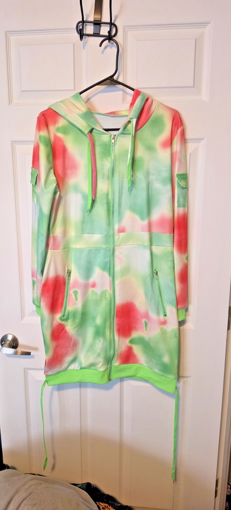 Neon Tie Dye HOODIE JACKET DRESS XL: RAVE/ CLUB/ FESTIVAL/ PARTY/ Y2K/ UNIQUE