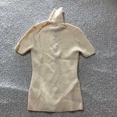 PAULE KA Ivory Silver Lurex High Neck Short Sleeve Knit Sweater S