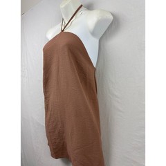 ASOS Design Halter Tunic Top Womens XS Brown Textured Crepe Side Slit Tie Neck