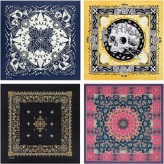 Bycc Bynn 4-Pack 100% Cotton Bandana Set, Vintage Graphic Print, 22×22 inches