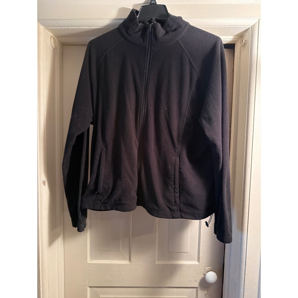 Bit & Bridle Womens 2X Black Fleece Jacket Full Zip Mock Neck Raglan Sleeve