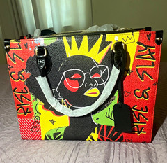 Graphic Print Medium Tote Bag Zip Top, Lined w/ Inner Pockets, Bag Charm