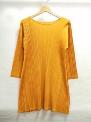 Pleats Please Yellow Long Length Cut & Sew L Top Nylon Blend 28.7in