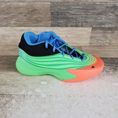Adidas Dame X Kid Shoe Sz 3.5 Lime Burst Signal Coral Blue Burst Lace Up Sneaker
