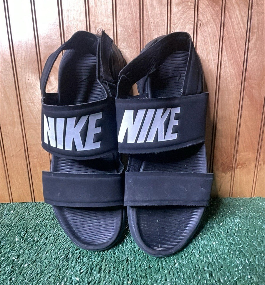 Nike Men’s Black Slide Sandals Hook & Loop Strap Closure Logo, Solid