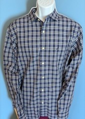 Nautica Plaid Button-Up Shirt Blue White Woven Cotton Long Sleeve Point L