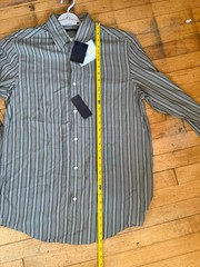 New Claiborne Mens M Medium Green Striped Button Up Long Sleeve Shirt 331