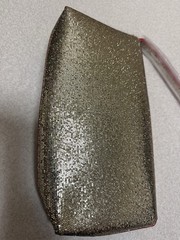 Estée Lauder Gold Glitter Solid Clutch Wrist Strap Magnetic Red Lining Women