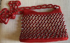 Red Crochet Recycled Soda Pop Can Knitted Shoulder Bag Zipper Closure B1