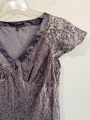 Daisy Fuentes Velvet Satin Lace Tee Top M Sheer Gray Y2K Festival Summer Party
