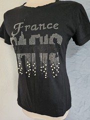 Zeva Paris Logo Beaded Sparkling Black Top Size M