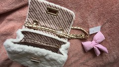 ALDO White Quilted Crossbody Bag Gold Chain Strap Turn Lock Bow Charm