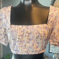 H&M Purple Floral Square Neck Crop Top