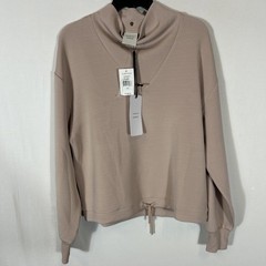 $128 Varley Betsy Sweat Doublesoft Cowl Neck Beige Drawstring Sweatshirt XS