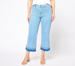 Susan Graver Regular Wide Leg Crop Jean with Released Hem Light Wash 24W New