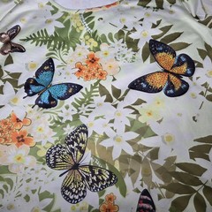Collections Etc. Women’s Butterfly Floral Tunic Top Size L 3/4 Sleeve Rhinestone