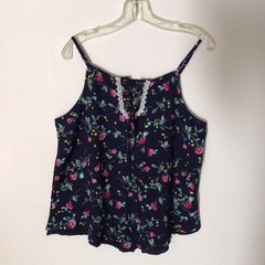 Women’s camisole navy blue spaghetti straps moody floral Romantic Soft Girl 1XL