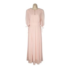 Gal Meets Glam Louise Swiss Dot Keyhole Flared Maxi Dress Powder Pink Size 6